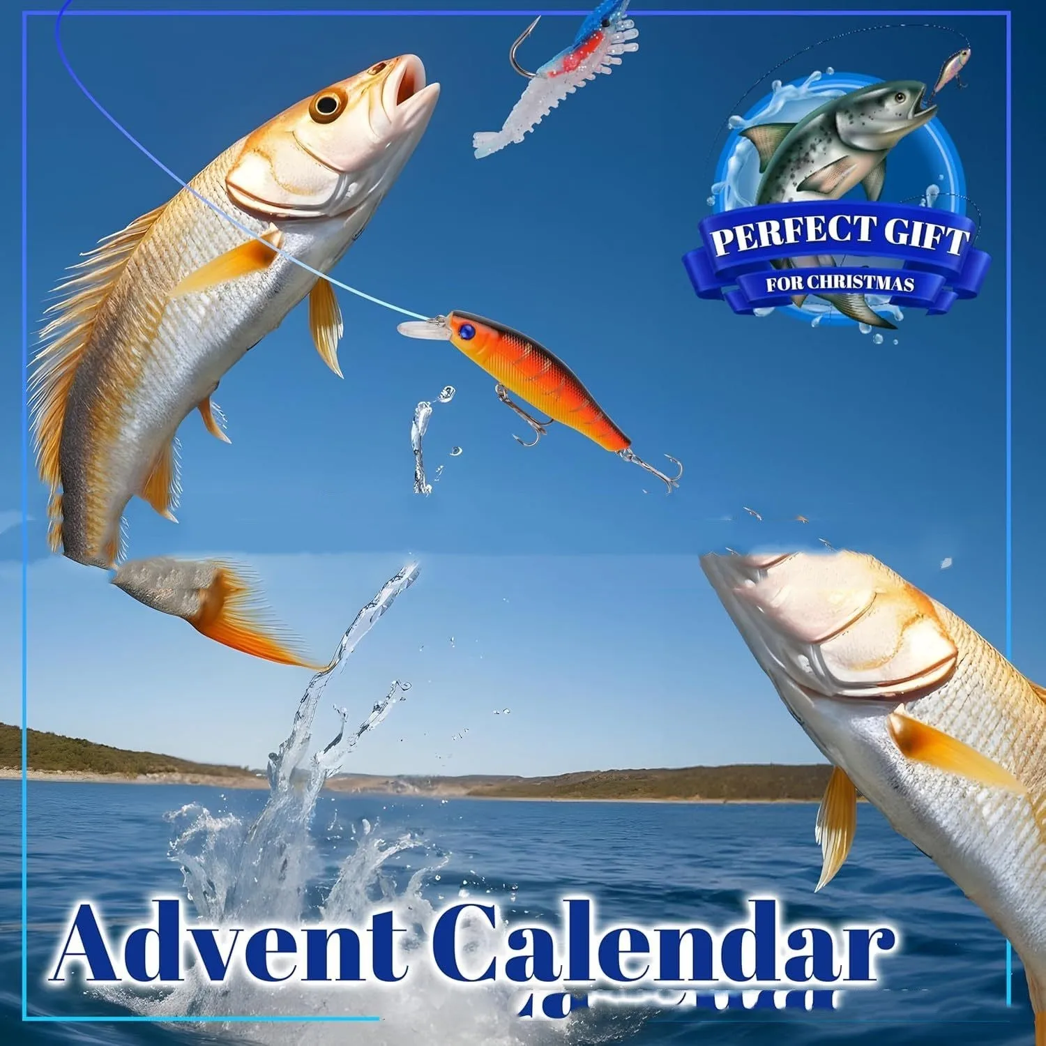 Christmas advent calendar fishing gear set in 14x9x1.5 inch decorative holiday gift box