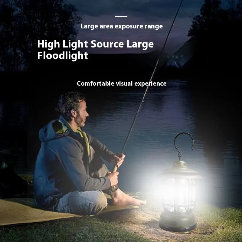 Portable head lamp camping lantern in dark green, showing compact size for hands-free use.