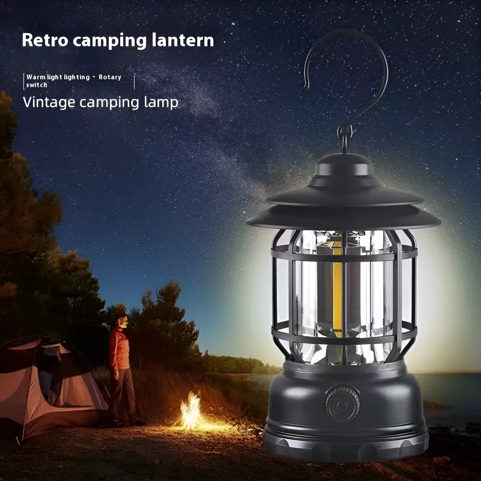 Portable head lamp camping lantern in dark green, showing compact size for hands-free use.