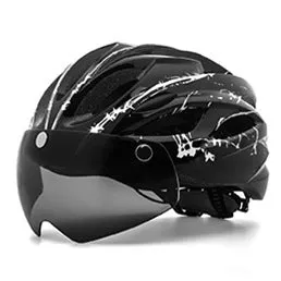 Adult cycling helmet with integrated red LED light on the rear, shown in a black and red colour scheme.