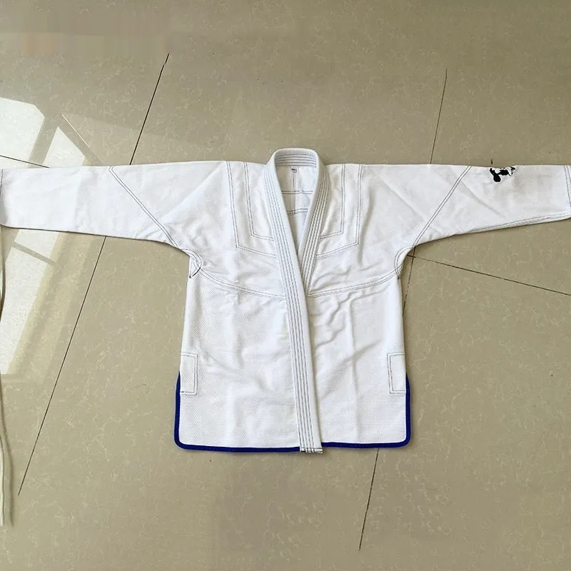 Taoist robe jujitsu suit canvas cotton lining stripes pattern white blue black top and pants set