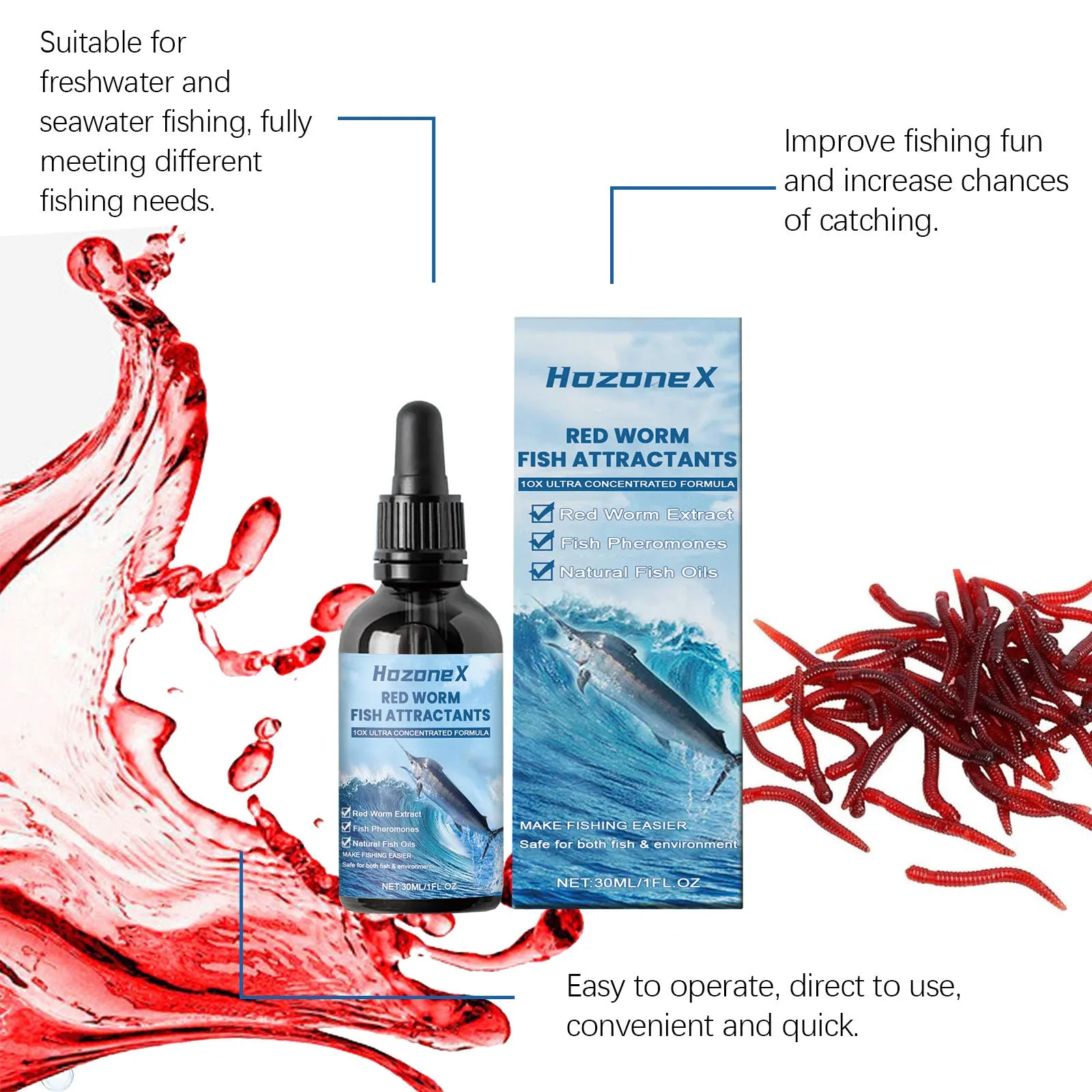 30ml red worm formula bait food lure additive bottle with liquid concentrate ingredients