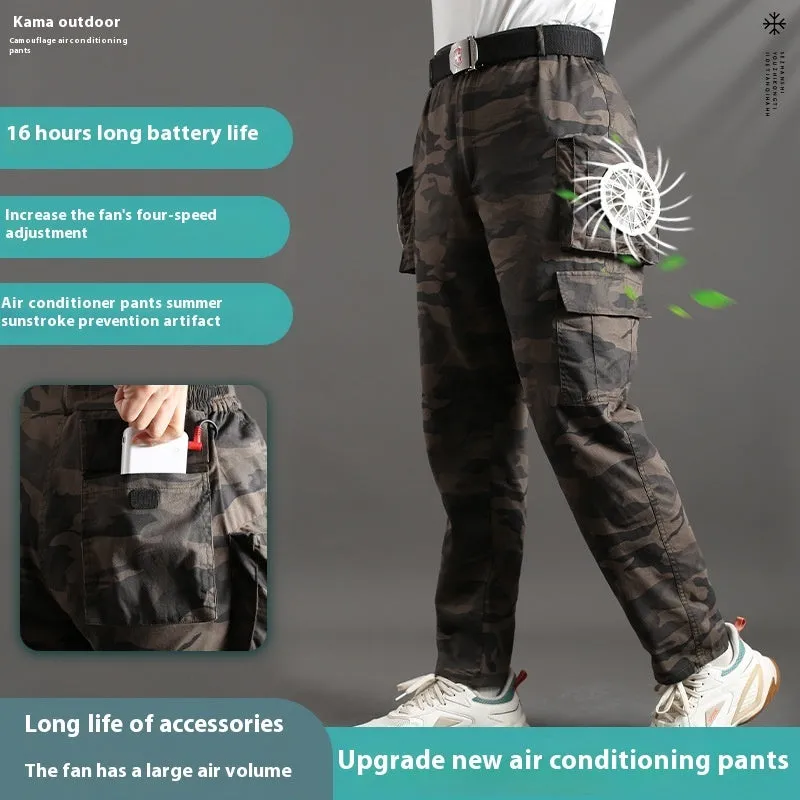 Men's pure cotton welder's fan pants in Army Green with battery accessory