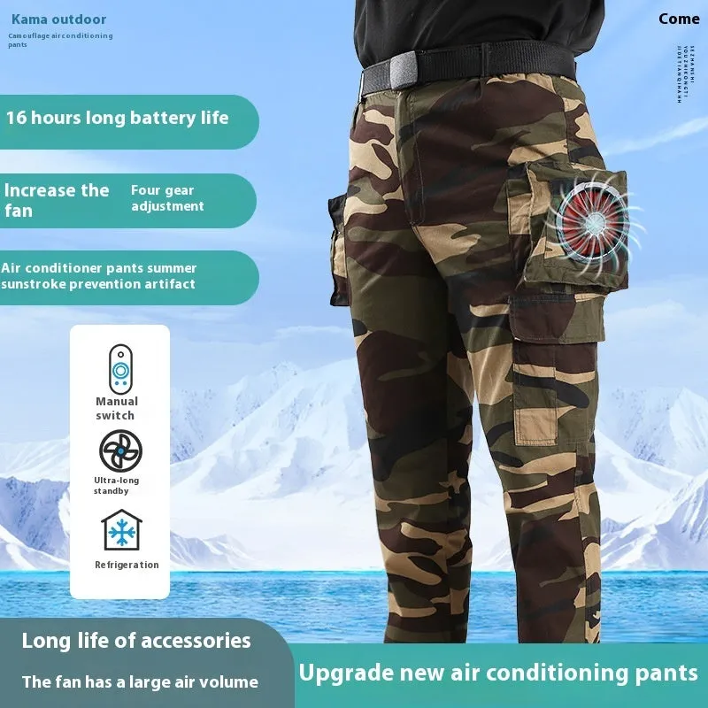 Men's pure cotton welder's fan pants in Army Green with battery accessory