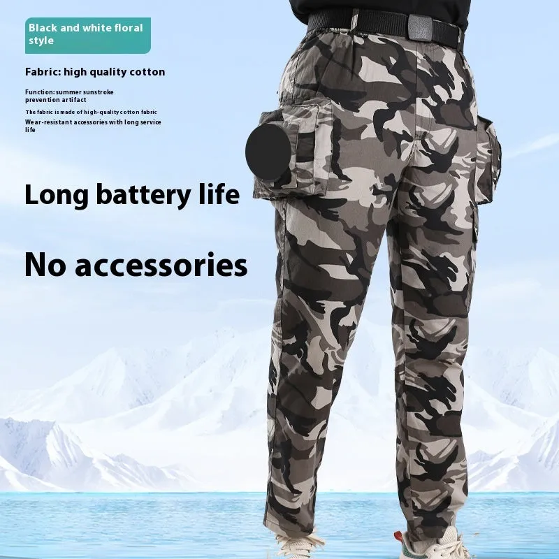 Men's pure cotton welder's fan pants in Army Green with battery accessory