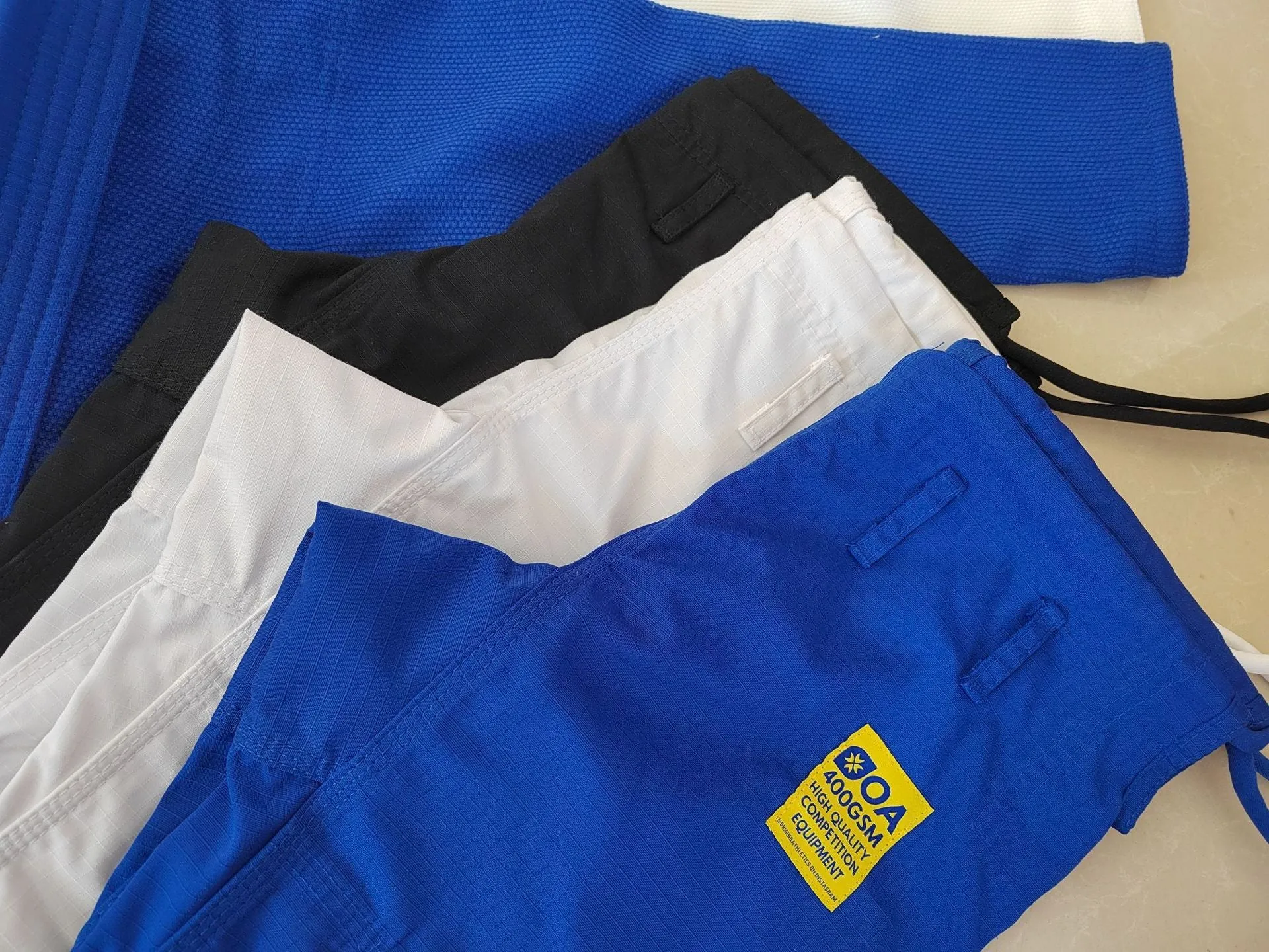 380g cotton blend judo gi suit in white, available in sizes A0 to A5 and M0 to M5