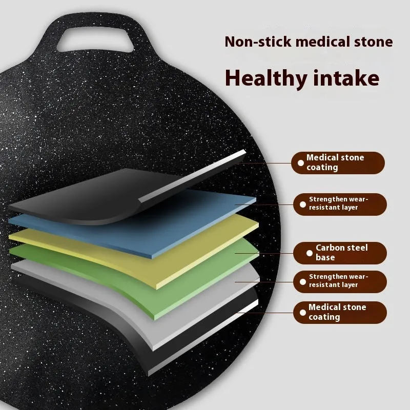 Round iron barbecue plate with non-stick surface, 24cm to 38cm size range