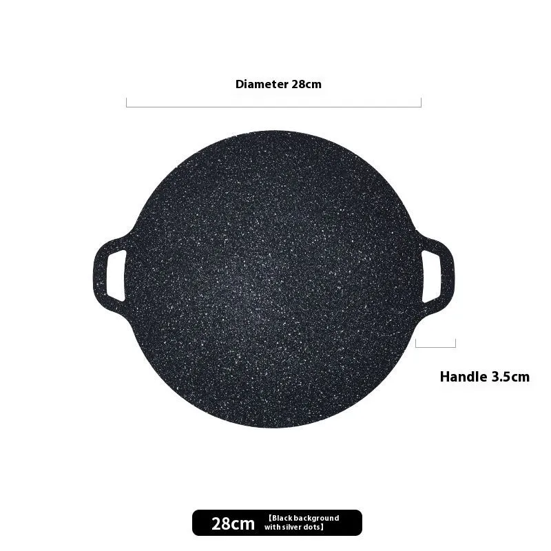 Round iron barbecue plate with non-stick surface, 24cm to 38cm size range
