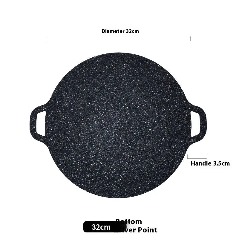 Round iron barbecue plate with non-stick surface, 24cm to 38cm size range