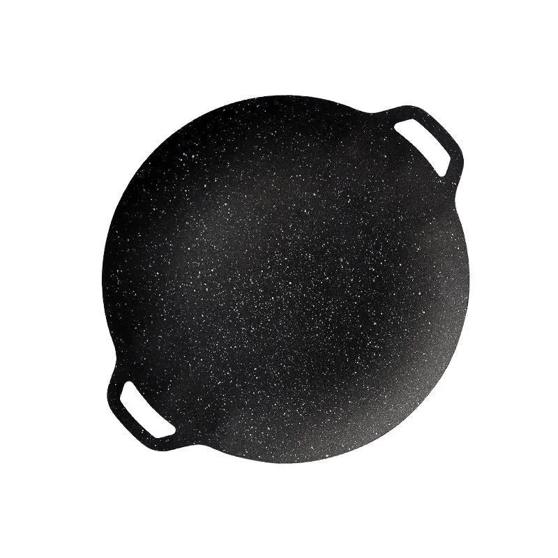 Round iron barbecue plate with non-stick surface, 24cm to 38cm size range