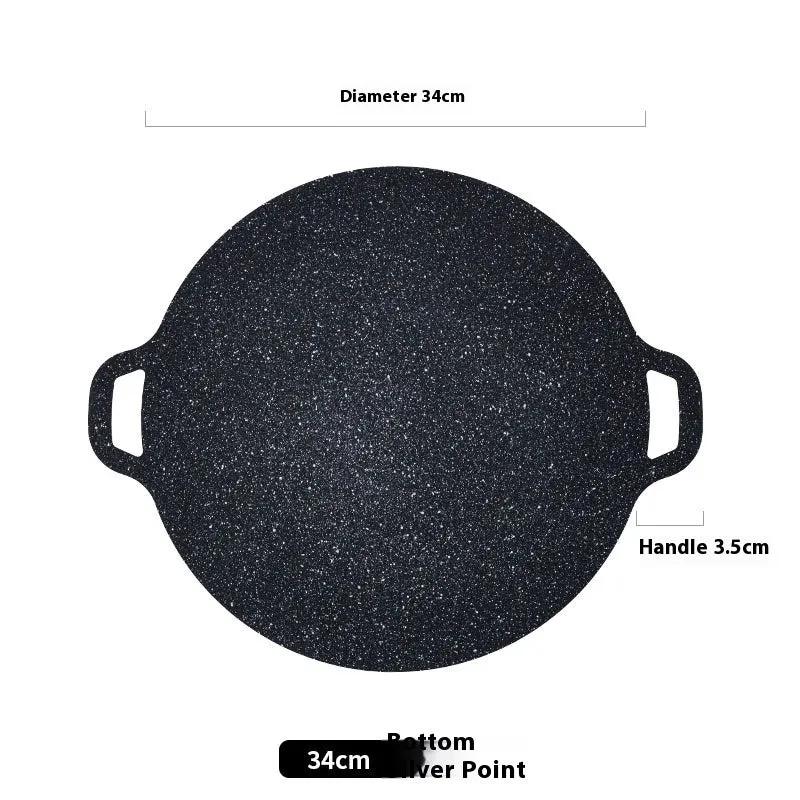 Round iron barbecue plate with non-stick surface, 24cm to 38cm size range