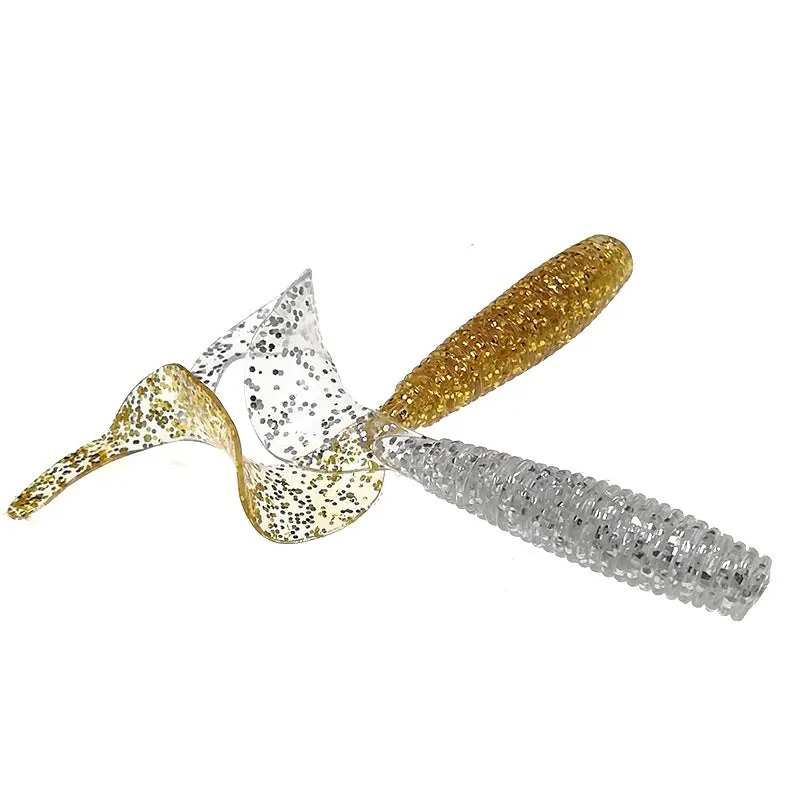 Soft worm rolled tail PVC fishing lure in flash gold 5.5cm bionic fake bait for freshwater fishing