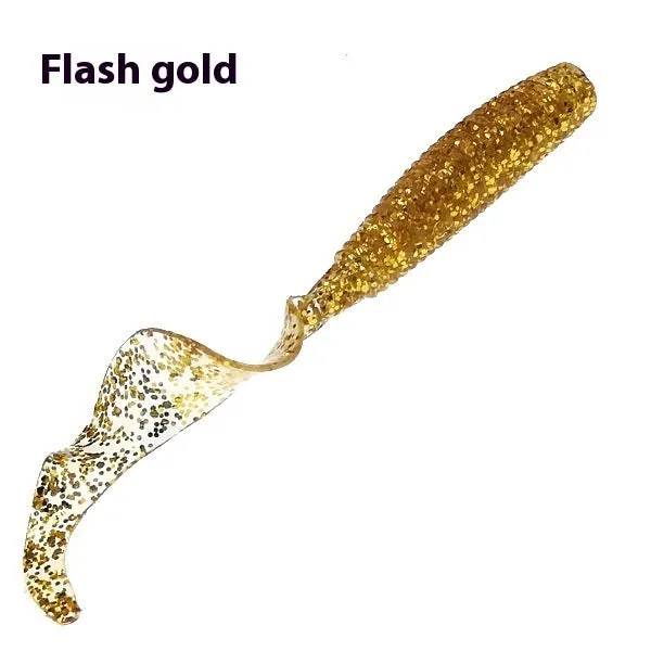 Soft worm rolled tail PVC fishing lure in flash gold 5.5cm bionic fake bait for freshwater fishing