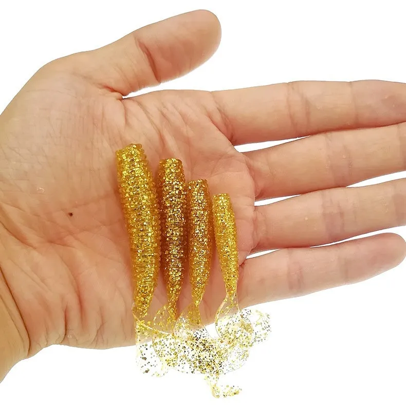 Soft worm rolled tail PVC fishing lure in flash gold 5.5cm bionic fake bait for freshwater fishing