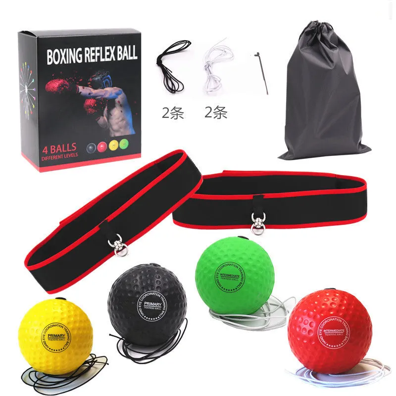 Boxing reaction ball set with PU ball, adjustable headband, and cloth bag for speed training