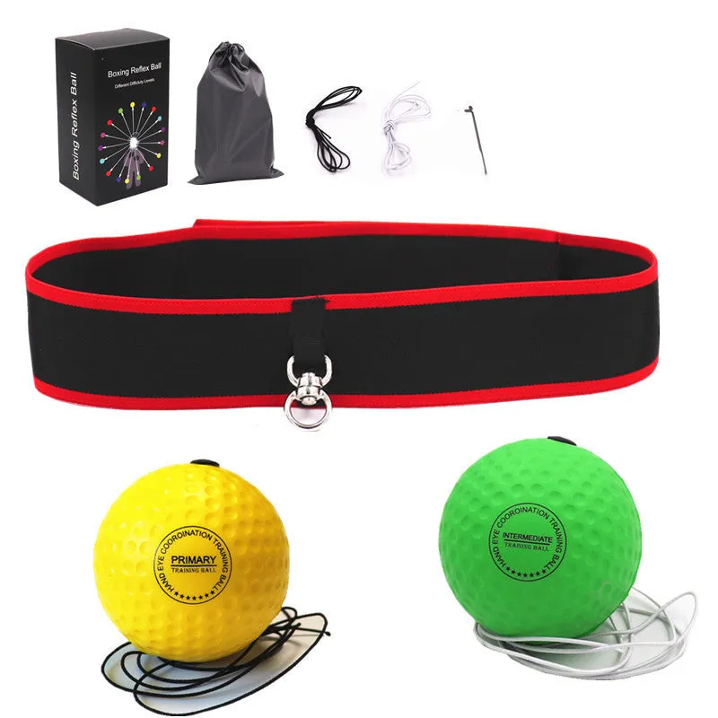 Boxing reaction ball set with PU ball, adjustable headband, and cloth bag for speed training