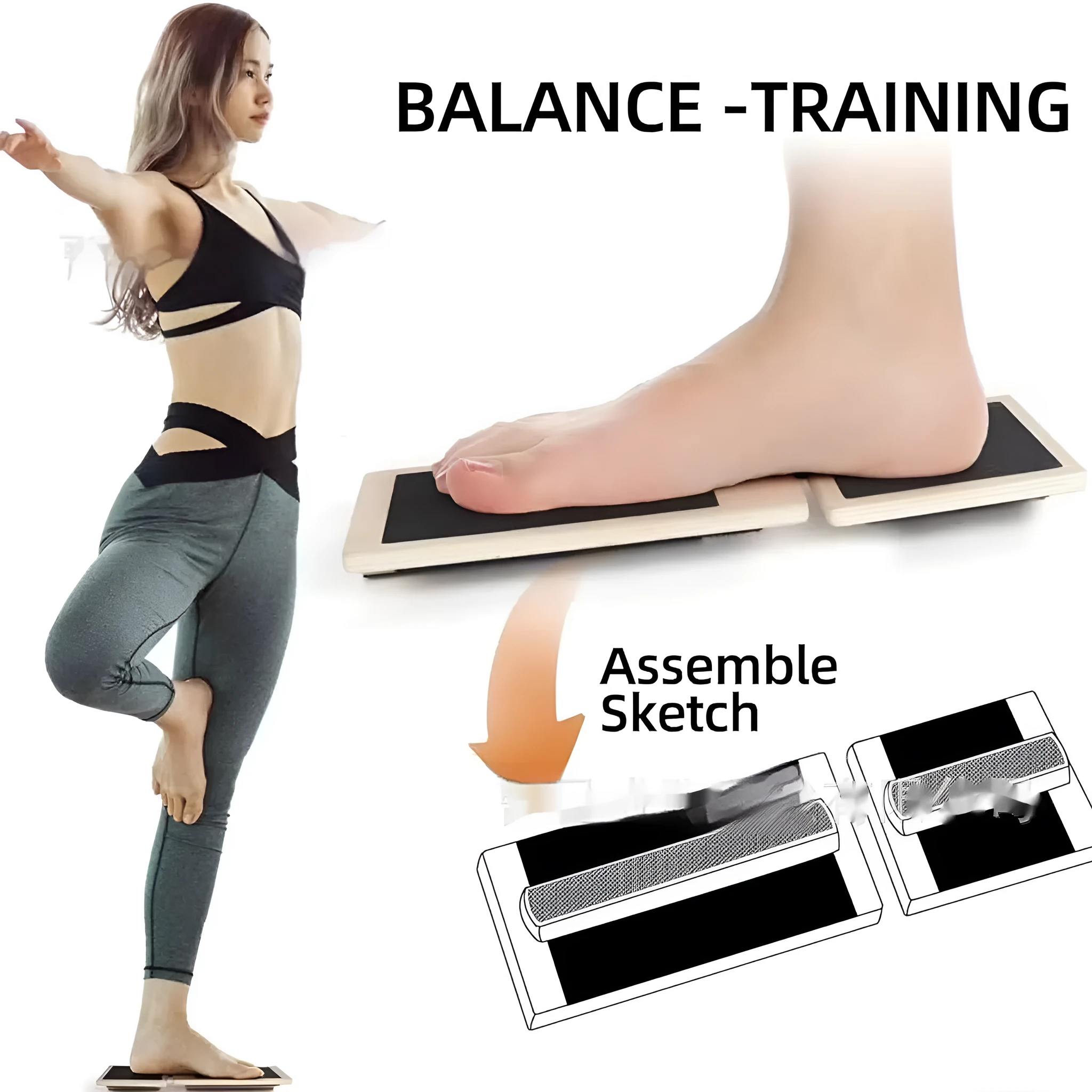 Wooden yoga foot tensioner bar in solid pine wood, 11.8x4.35x1.18 inches, natural finish