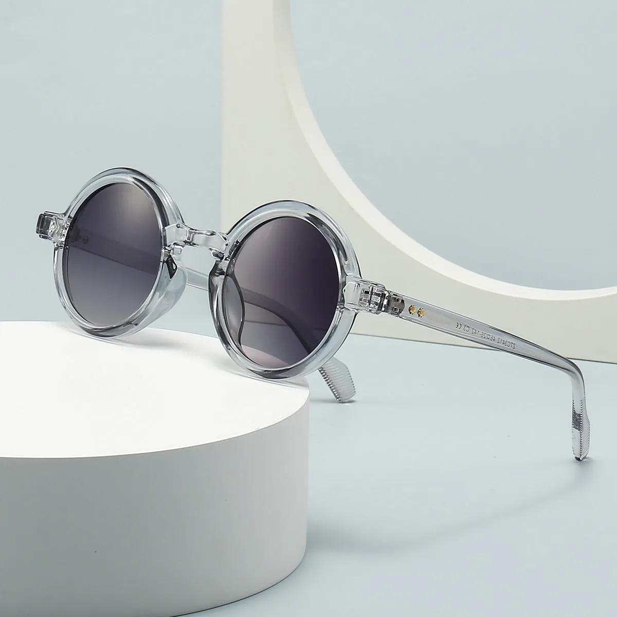 Round retro sunglasses C2 Black Frame Double Gray plastic frame UV400 protection