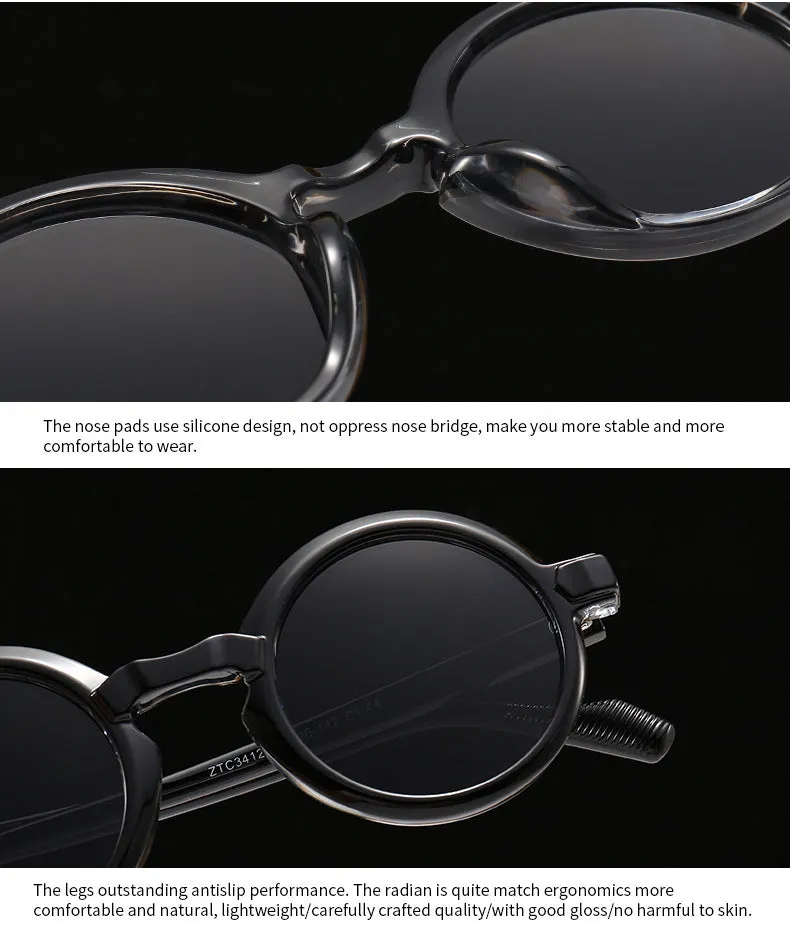 Round retro sunglasses C2 Black Frame Double Gray plastic frame UV400 protection