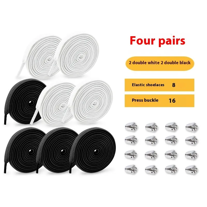 Elastic lace-free white shoelaces with flat buckle on a trainer, showing easy tie-free fastening