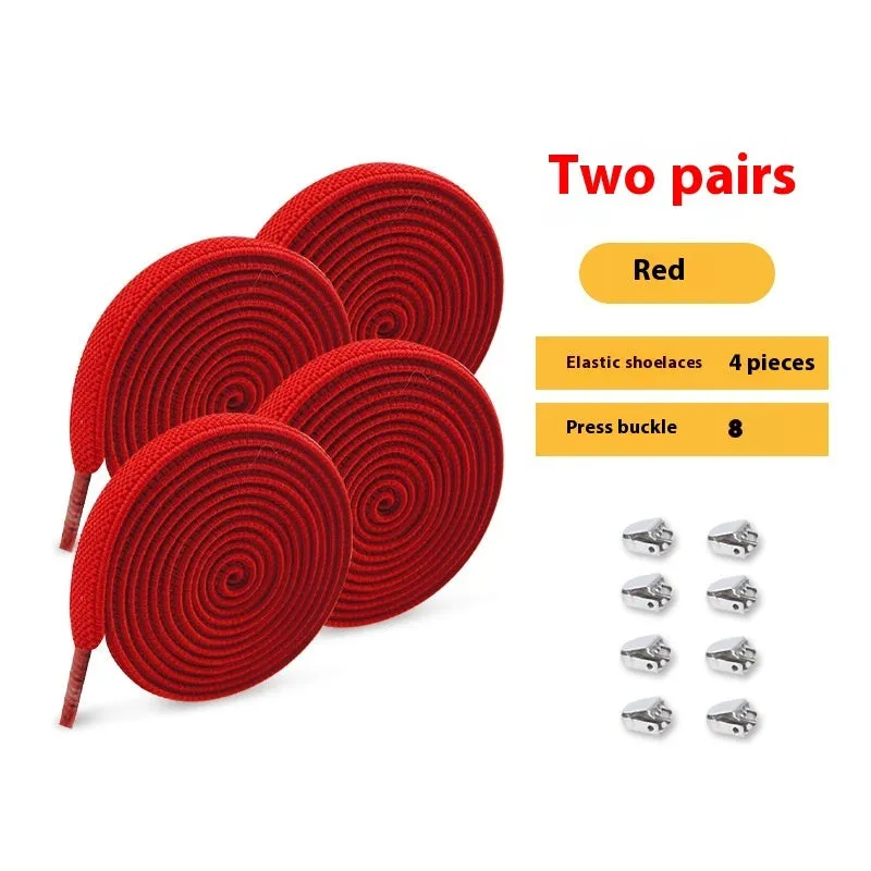 Elastic lace-free white shoelaces with flat buckle on a trainer, showing easy tie-free fastening