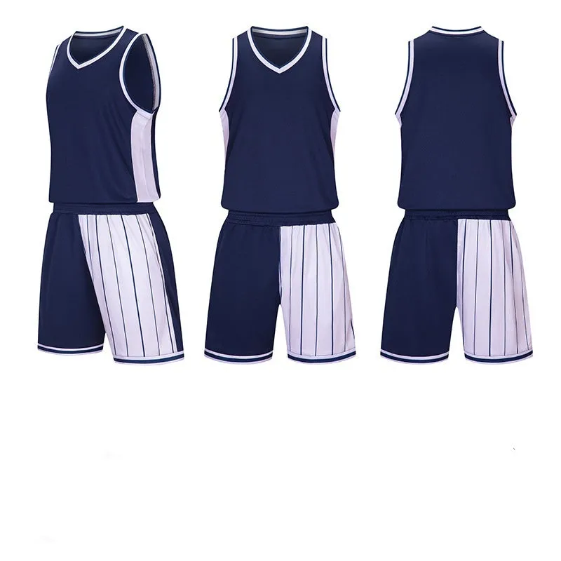 Men's basketball uniform set in blue colour, showing the quick-dry polyester top and matching shorts.