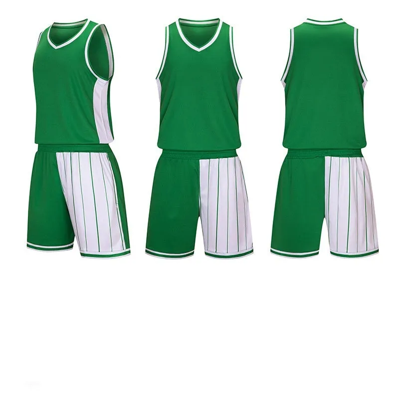 Men's basketball uniform set in blue colour, showing the quick-dry polyester top and matching shorts.