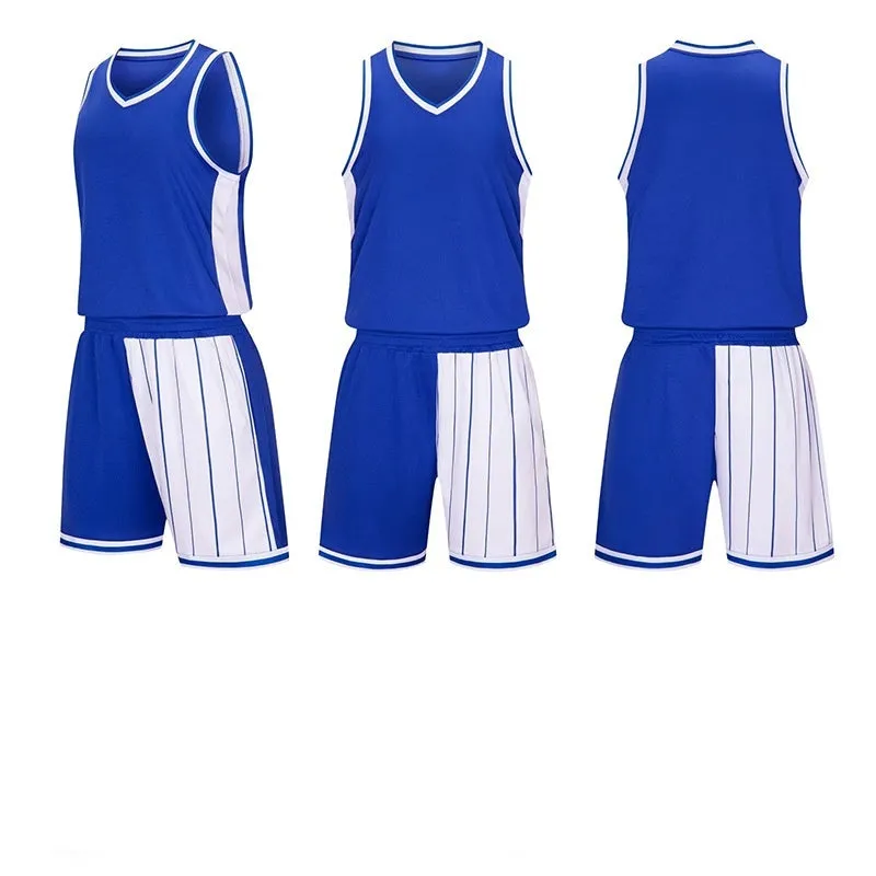 Men's basketball uniform set in blue colour, showing the quick-dry polyester top and matching shorts.