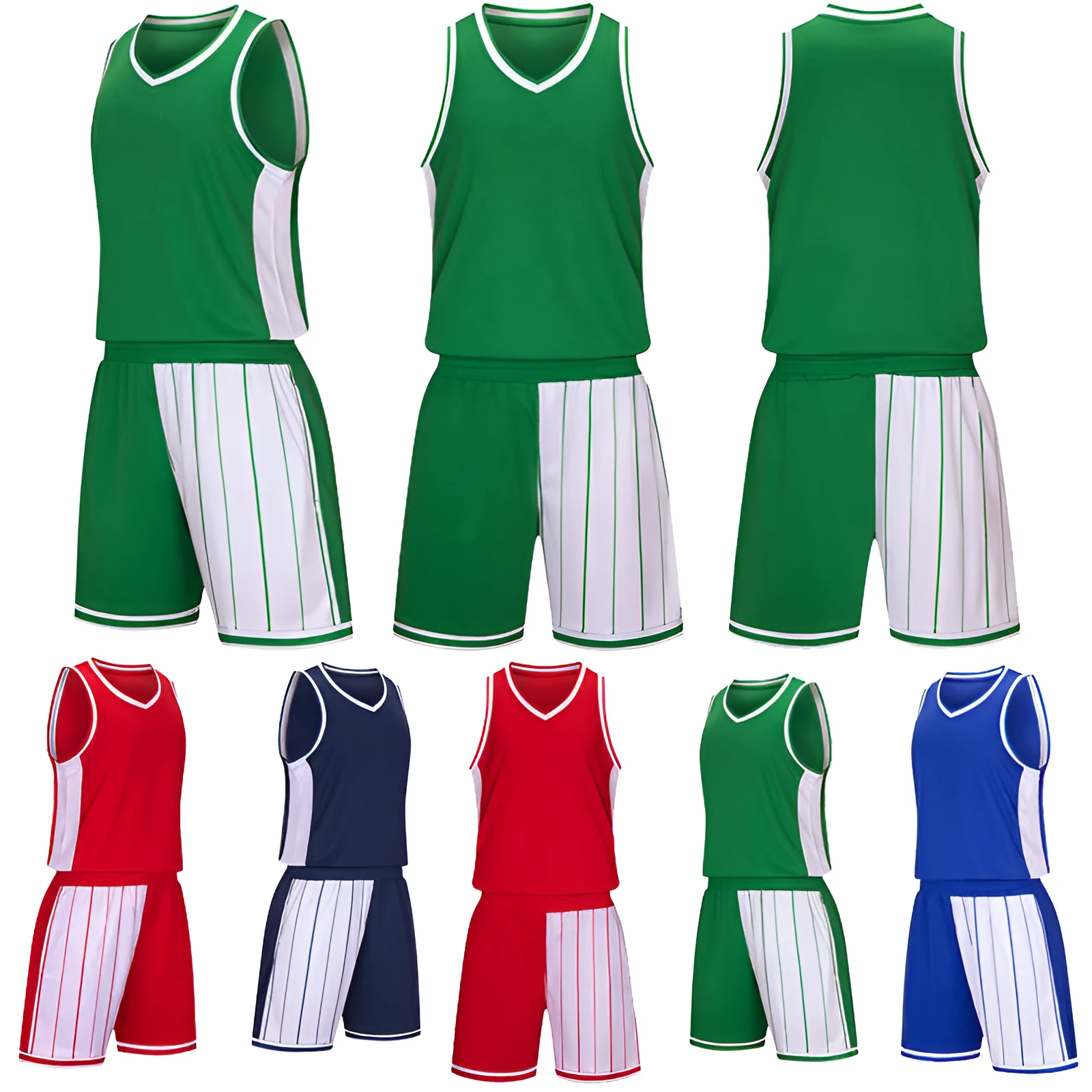 Men's basketball uniform set in blue colour, showing the quick-dry polyester top and matching shorts.