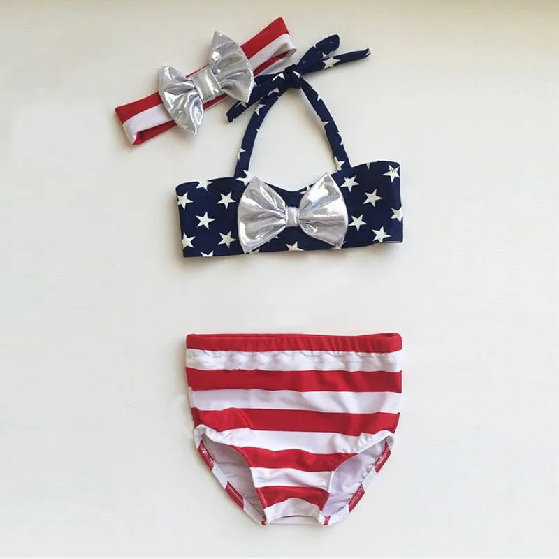 Girls XINGX bowknot three-piece swimsuit in milk silk fabric, colour CC00734, available in sizes 90-130 yards