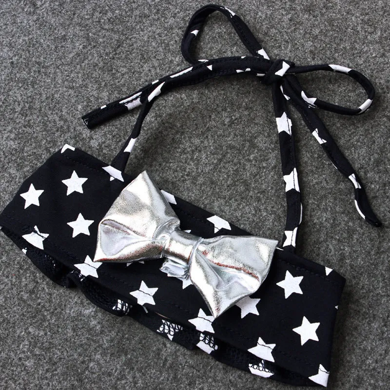 Girls XINGX bowknot three-piece swimsuit in milk silk fabric, colour CC00734, available in sizes 90-130 yards