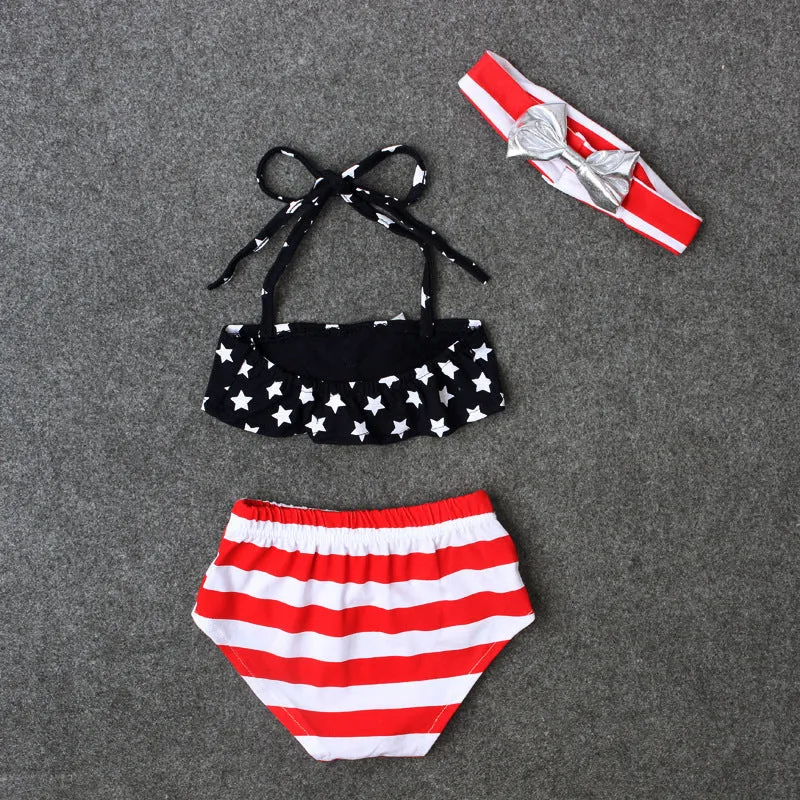 Girls XINGX bowknot three-piece swimsuit in milk silk fabric, colour CC00734, available in sizes 90-130 yards
