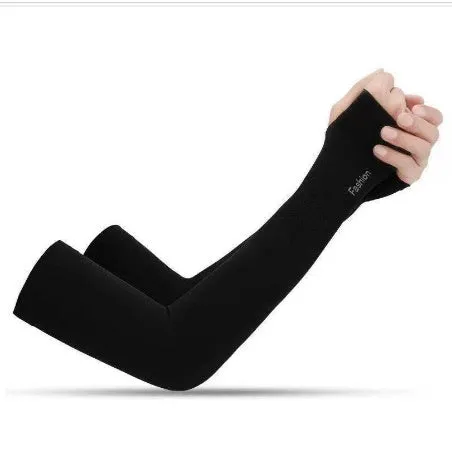 Printed ice silk oversleeve gloves for UV protection in floral and solid colours.