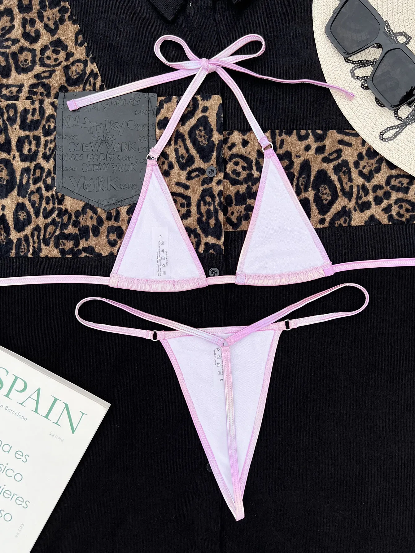 New Women's Split Pearlescent Gradient Bikini Swimsuit in light purple, two-piece set, front view