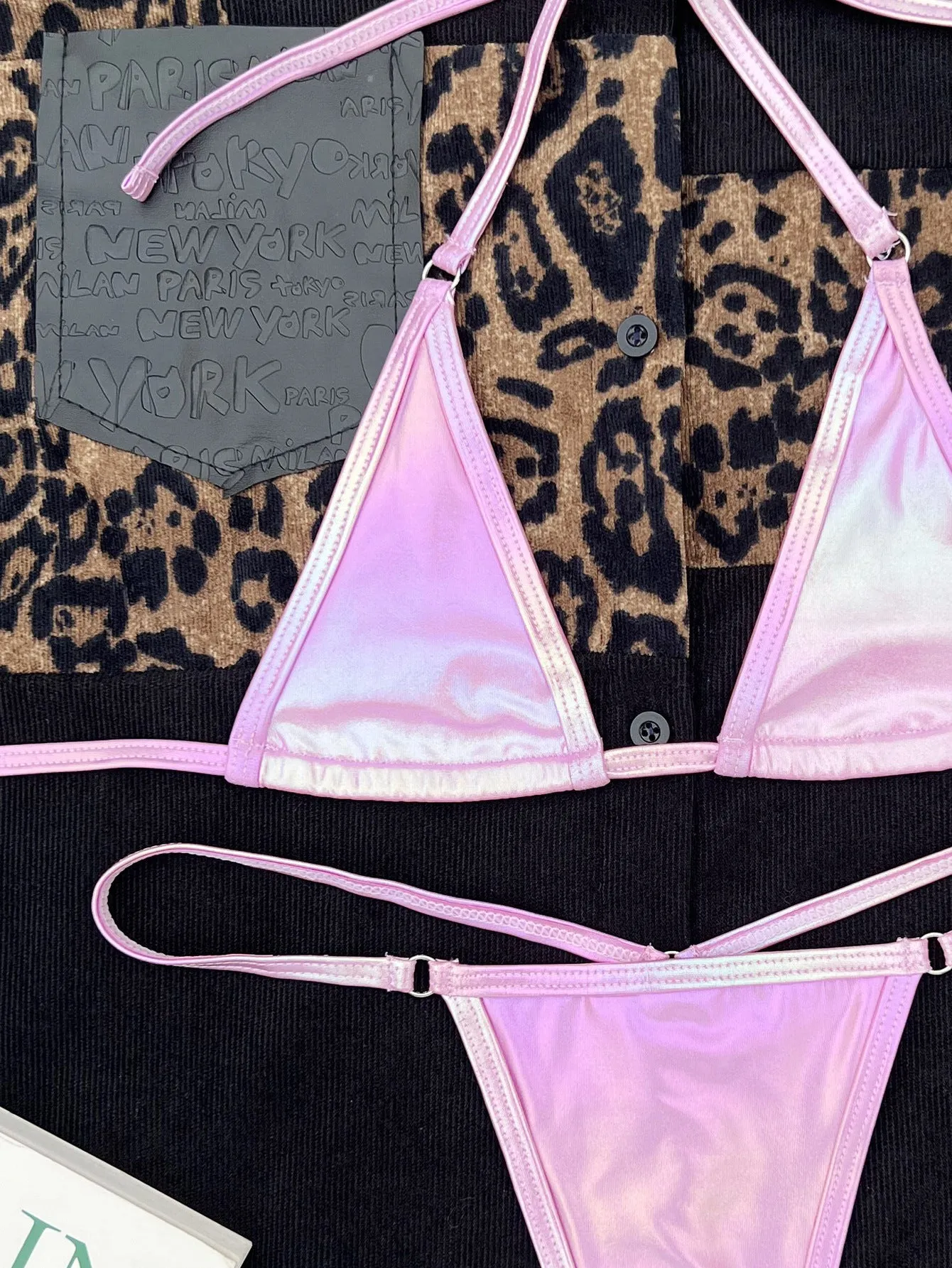 New Women's Split Pearlescent Gradient Bikini Swimsuit in light purple, two-piece set, front view
