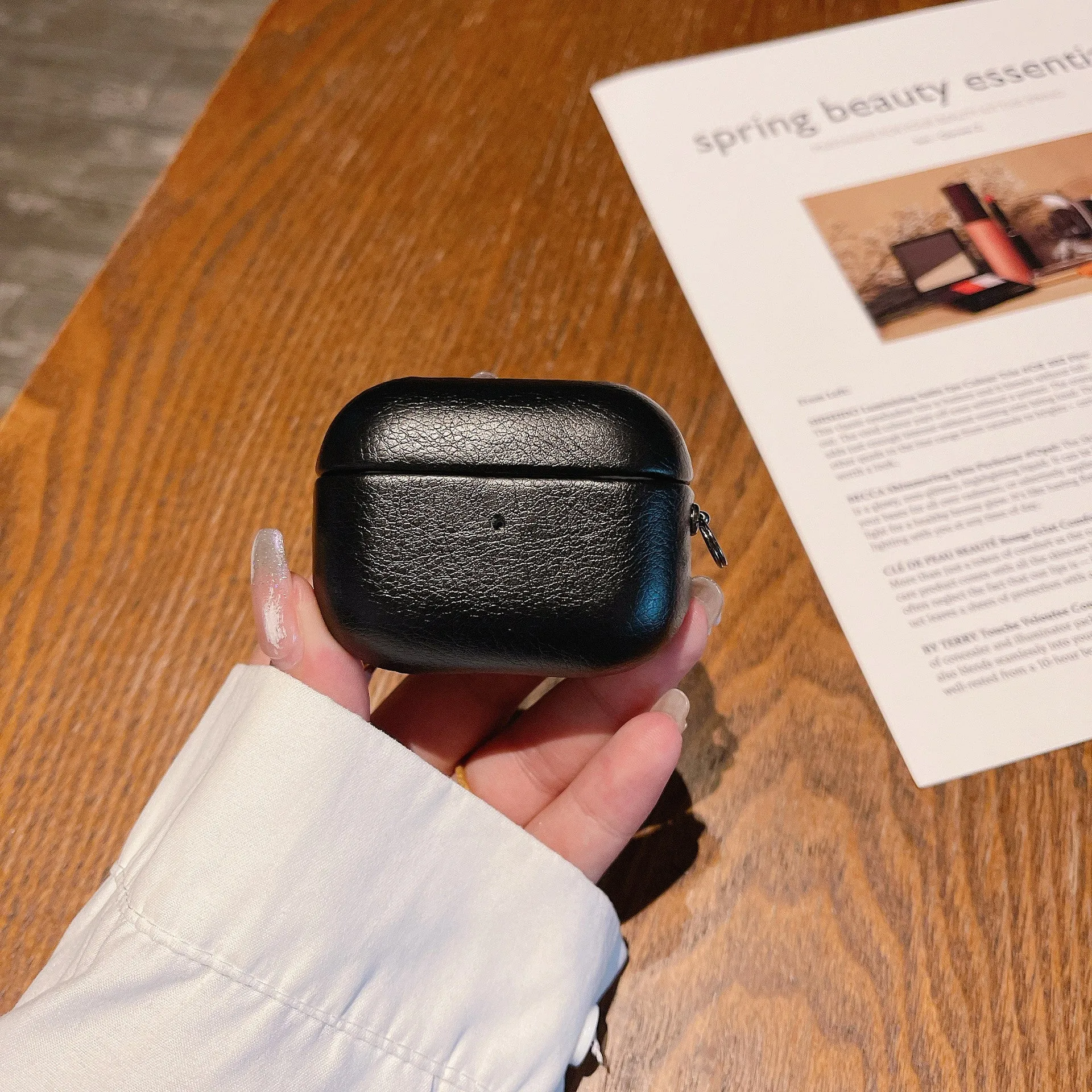 Imitation leather full cover hard case for AirPods charging case in black colour