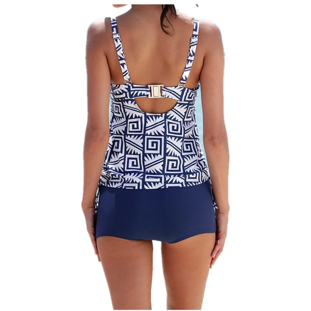 Fashion geometry pattern printed split bikini swimsuit for women, polyester, pink colour option, two-piece set for swimming and wading.