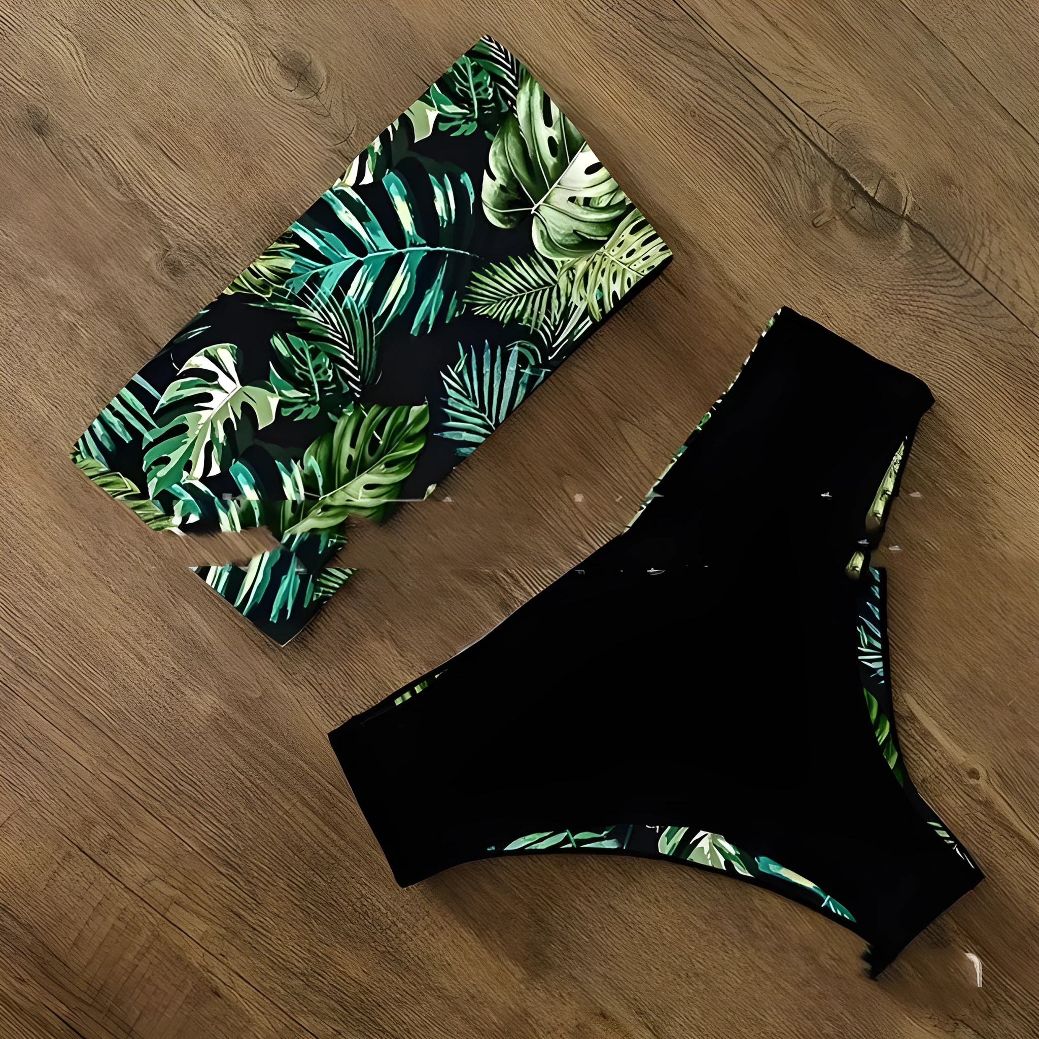 Women's sexy split flat bikini set floral pattern nylon swimwear