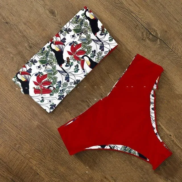 Women's sexy split flat bikini set floral pattern nylon swimwear