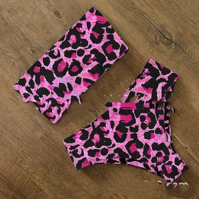 Women's sexy split flat bikini set floral pattern nylon swimwear