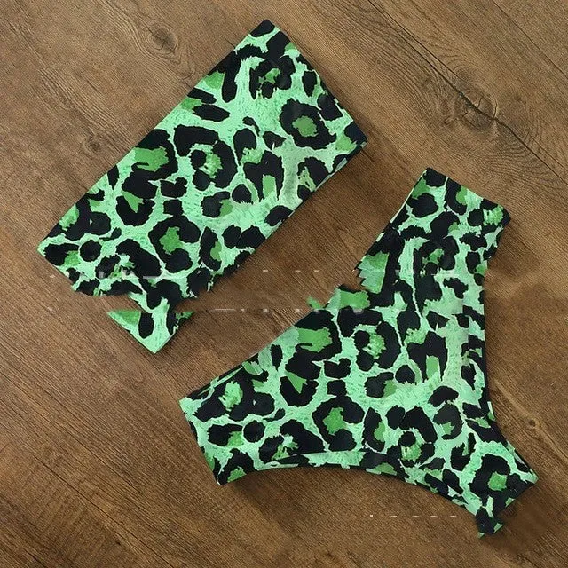 Women's sexy split flat bikini set floral pattern nylon swimwear