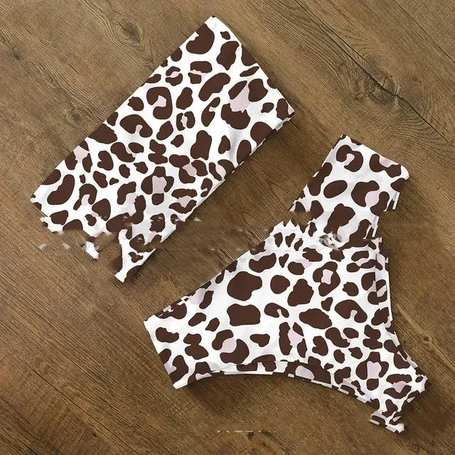 Women's sexy split flat bikini set floral pattern nylon swimwear