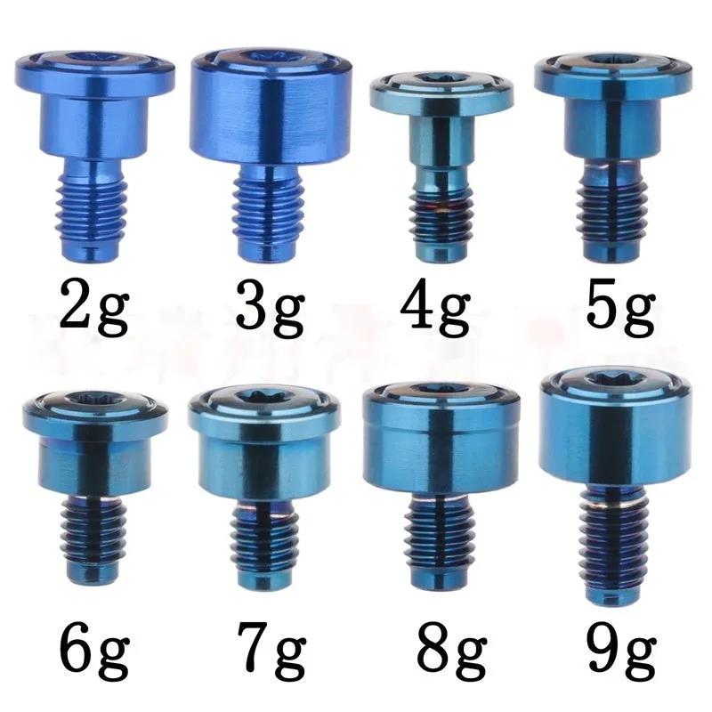 Set of eight stainless steel golf counterweight screws from 2g to 9g for club balance customisation