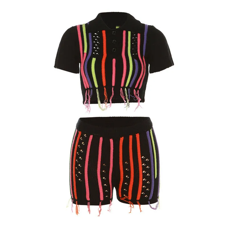High waist sheath slim fit suit set for women in black sleeveless top and shorts with quarter sleeves