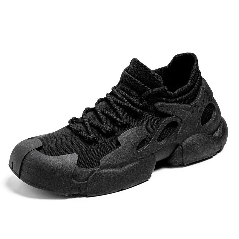Women's breathable fly woven mesh lace-up hiking shoes in low-top profile with rubber sole and round toe