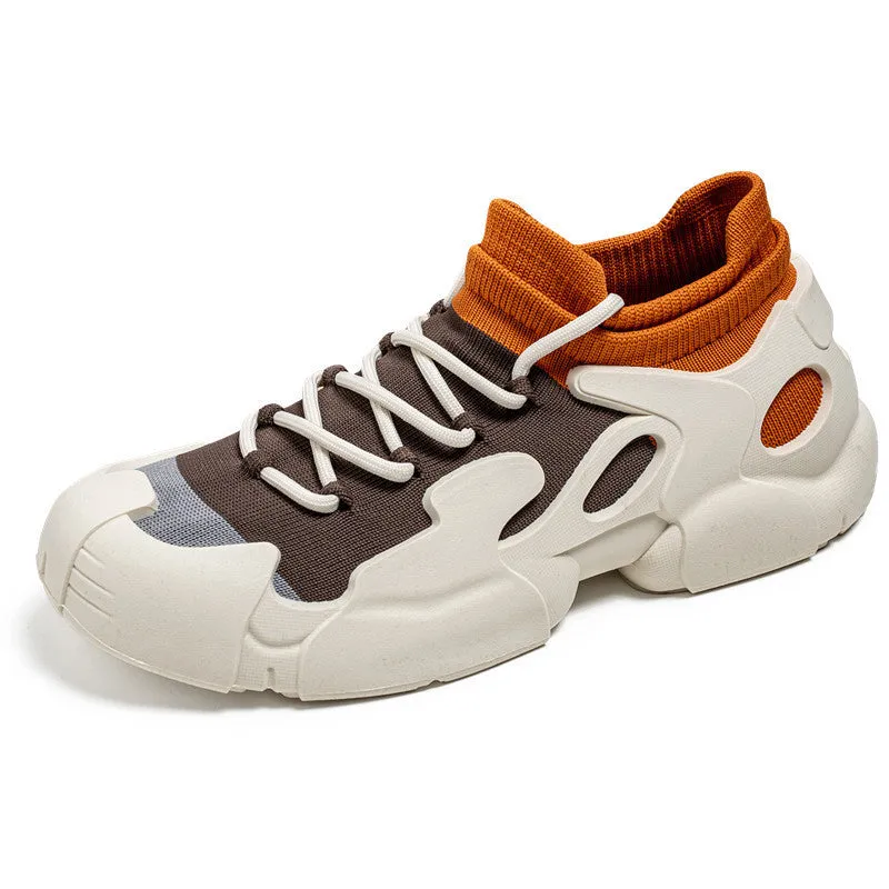 Women's breathable fly woven mesh lace-up hiking shoes in low-top profile with rubber sole and round toe