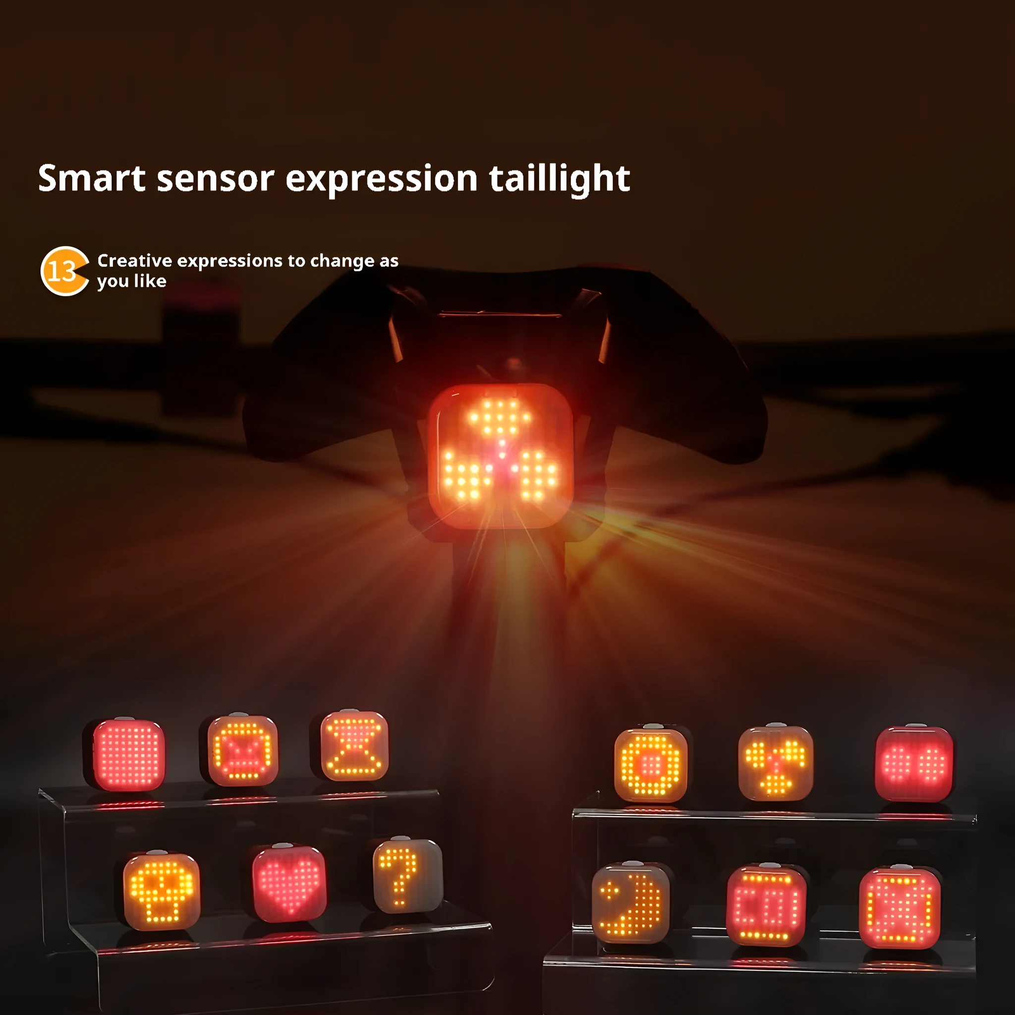 MEROCA bicycle intelligent brake sensing tail light with facial expression lens and seat tube mounting bracket