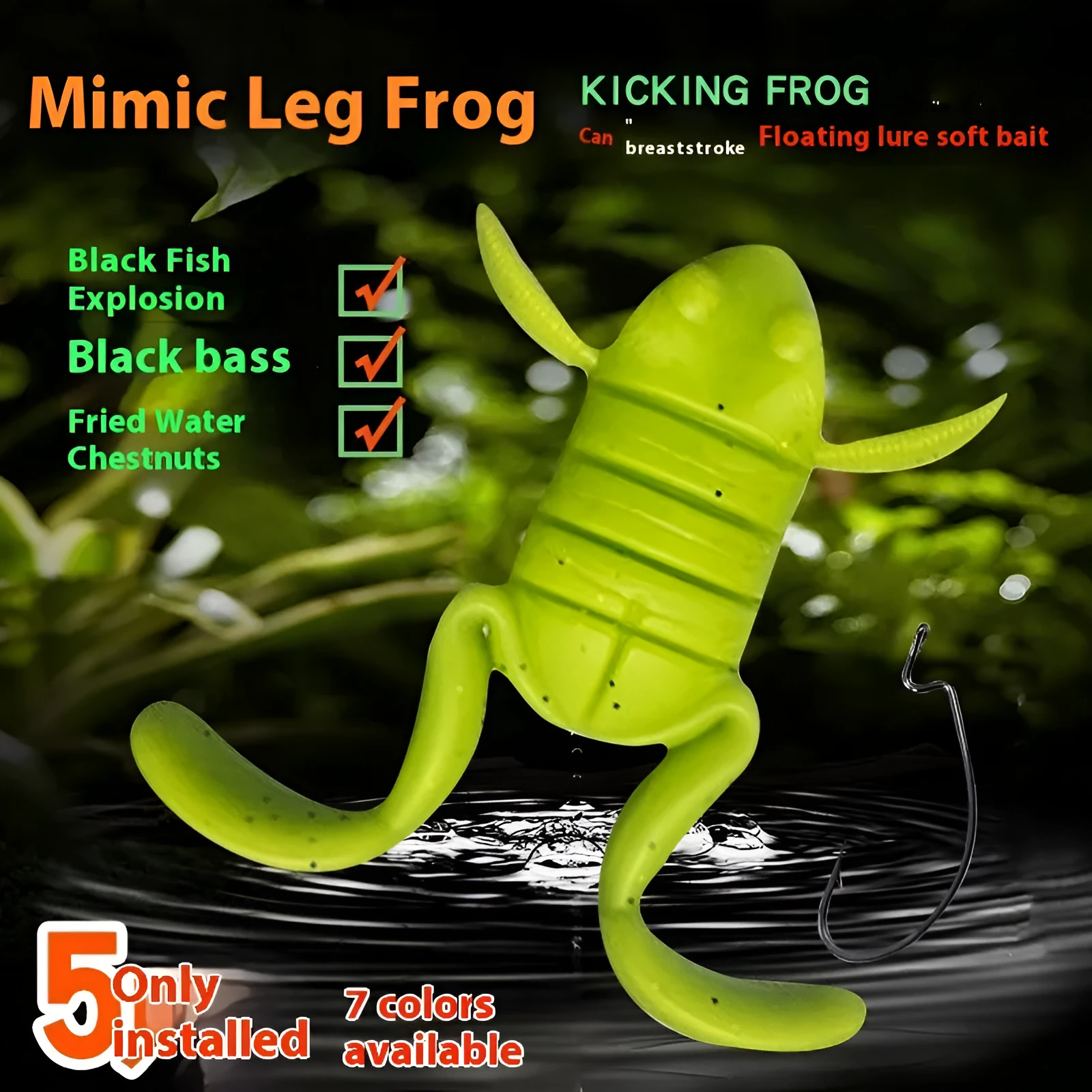 Thunder Frog leg-pedaling frog lure in surface fishing bait colours 5g and 10g sizes