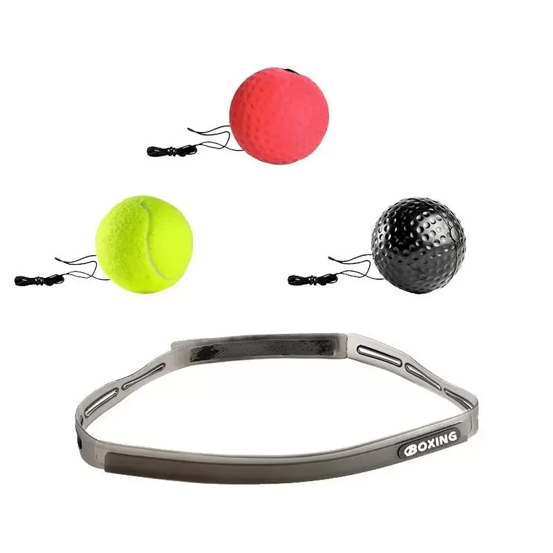 Head-mounted boxing reaction training ball set with head cover, rope, ball, and bag in black colour