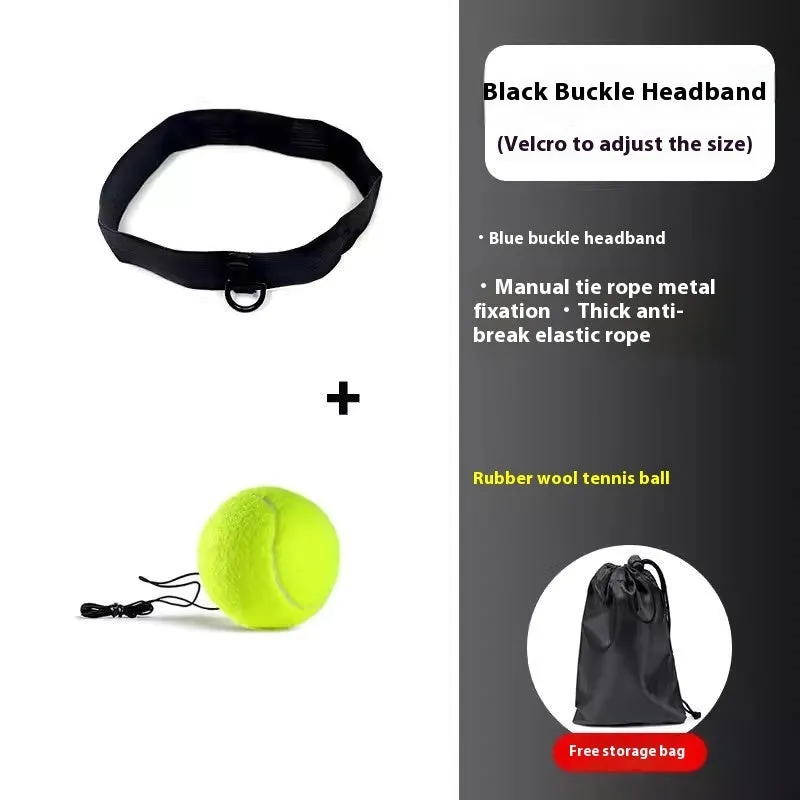 Head-mounted boxing reaction training ball set with head cover, rope, ball, and bag in black colour